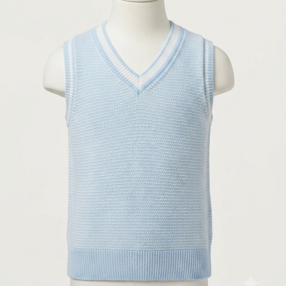 Cat & Jack Boys Light Blue White Textured Knit V-Neck Sweater Vest Size L 10/12